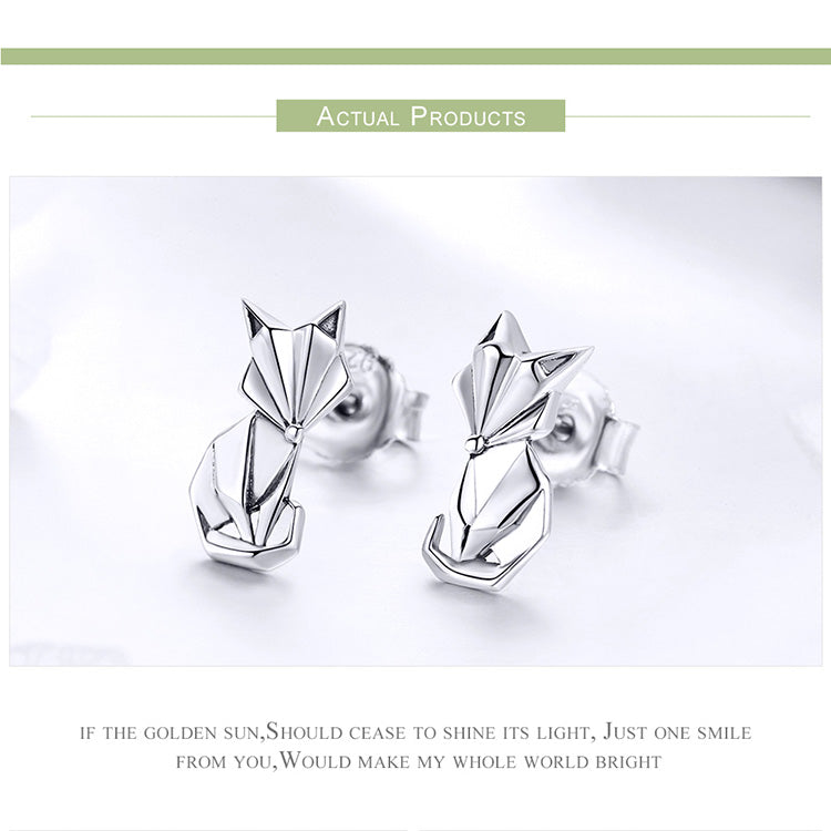 925 Sterling Silber Folding Fox Animal Stud Ohrringe Für Frauen