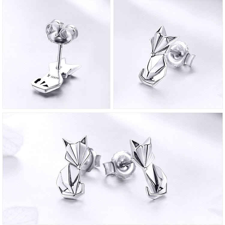925 Sterling Silber Folding Fox Animal Stud Ohrringe Für Frauen