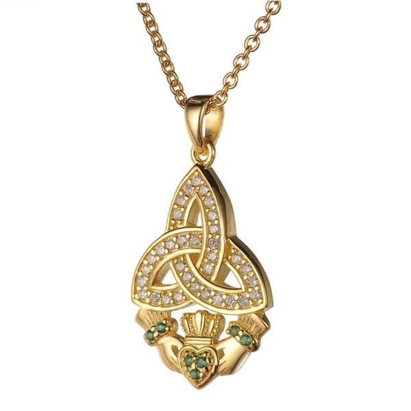925 Sterling Silber Triquetra Grüne Claddagh Herzkubikzirkonias Anhänger Halskette