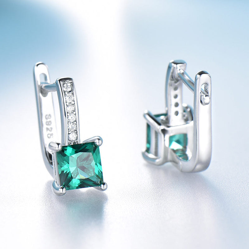 Grüne Emerald Blue Topaz 925 Sterling Silber Clip Ohrringe