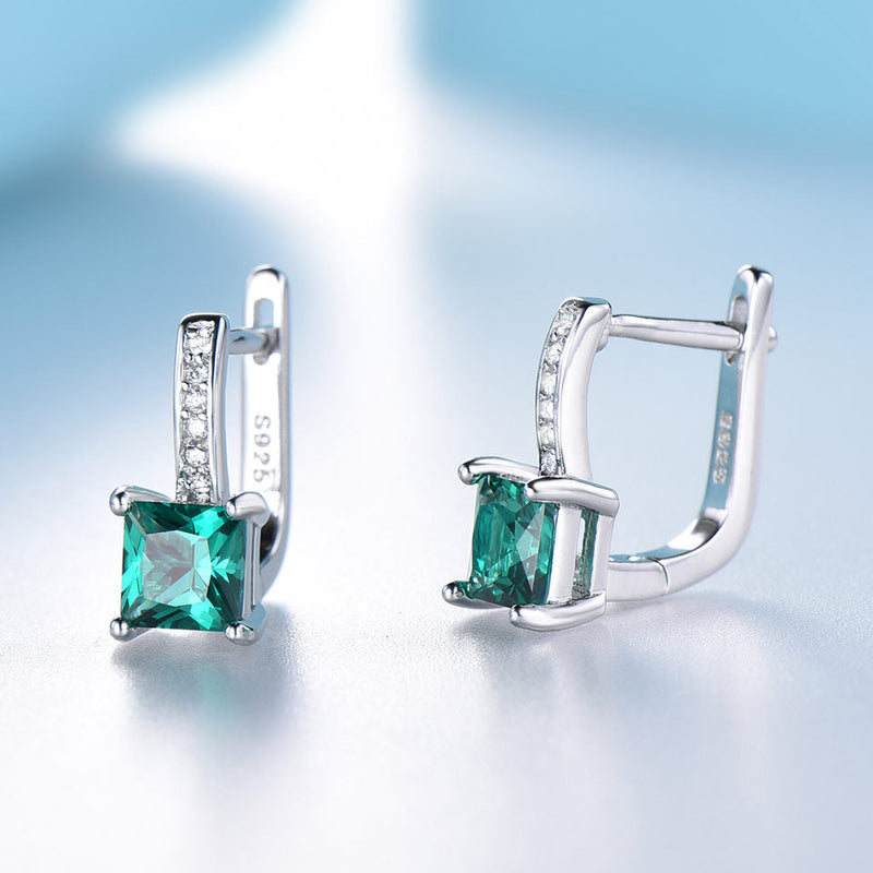 Grüne Emerald Blue Topaz 925 Sterling Silber Clip Ohrringe
