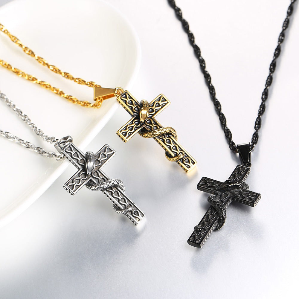 Kreuz Mit Schlangenpunkgesteinsanhängerkette Halskette