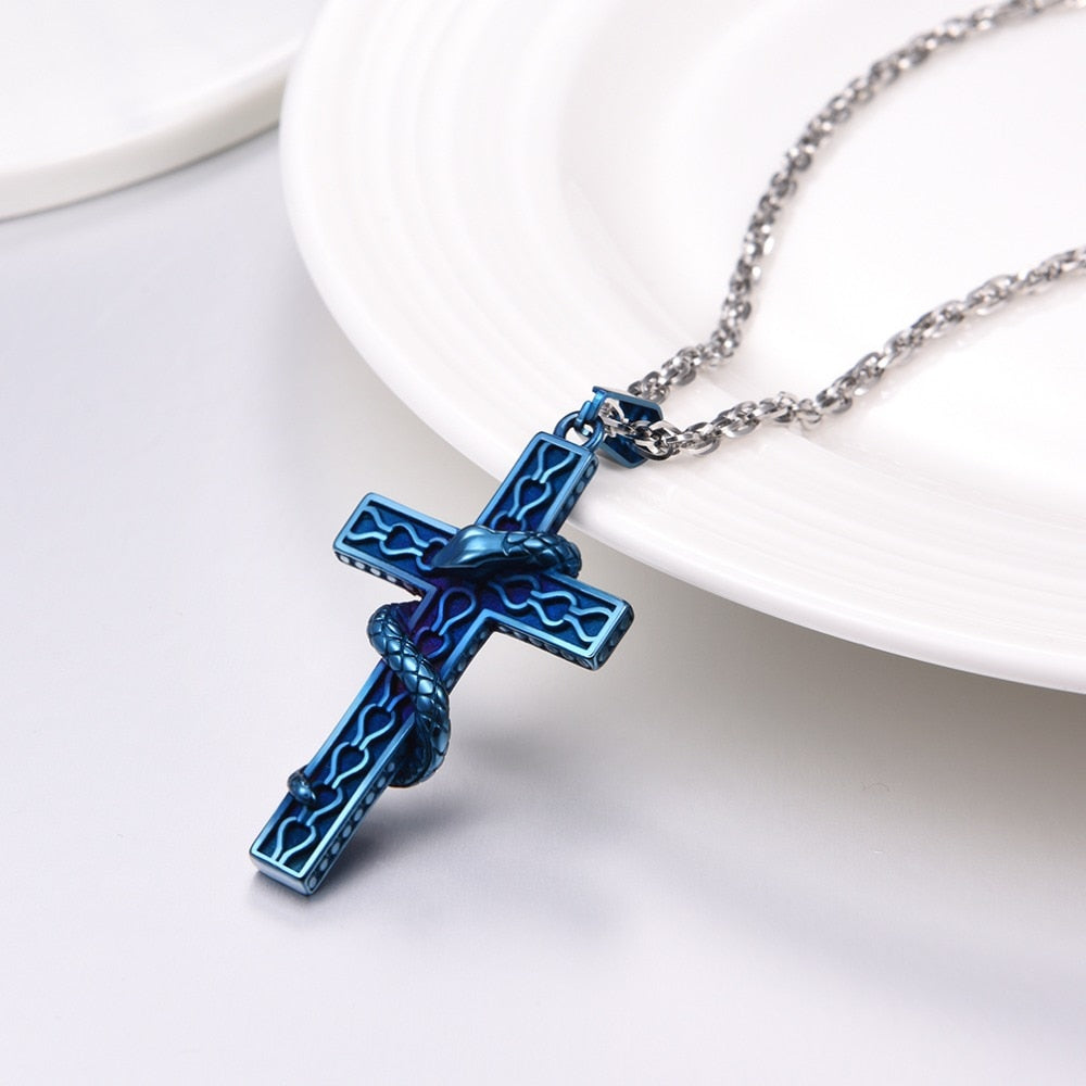 Kreuz Mit Schlangenpunkgesteinsanhängerkette Halskette