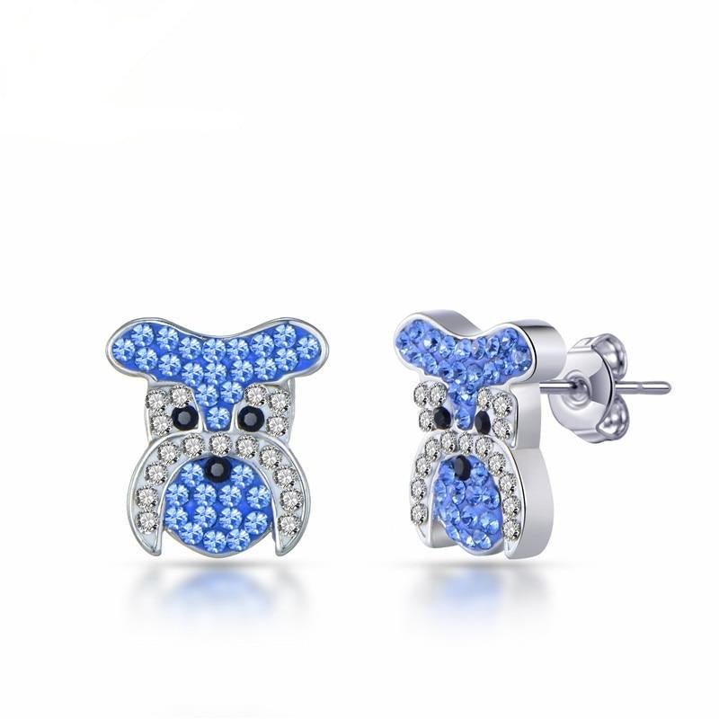 Blue Schnauzer Hund Pave Crystal Bolde Ohrringe Frauen S Schmuck