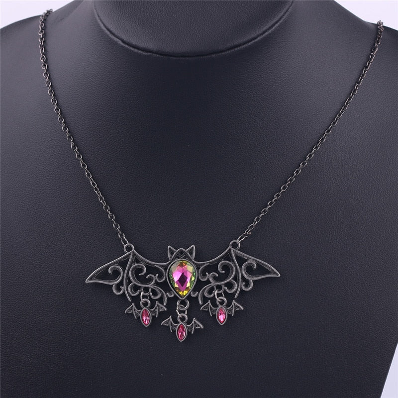 Glänzender Schwarzer Retro  Fledermaus  Strass  Anhänger