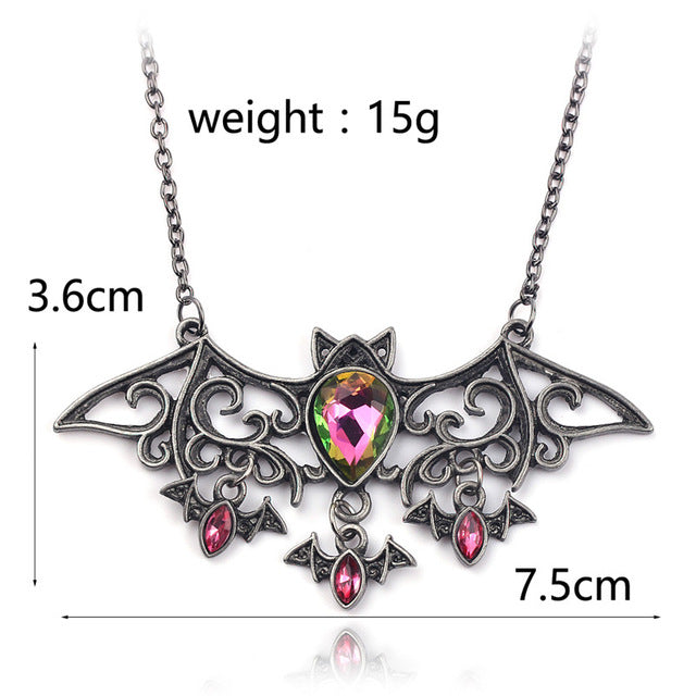 Glänzender Schwarzer Retro  Fledermaus  Strass  Anhänger