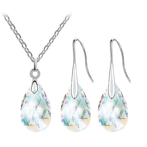 Österreichischer Kristall Tränenhalskette Ohrringe Schmuckset Set