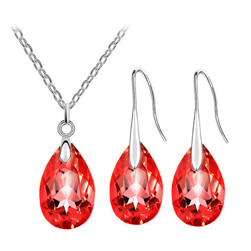Österreichischer Kristall Tränenhalskette Ohrringe Schmuckset Set