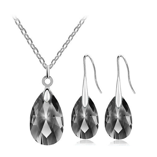 Österreichischer Kristall Tränenhalskette Ohrringe Schmuckset Set