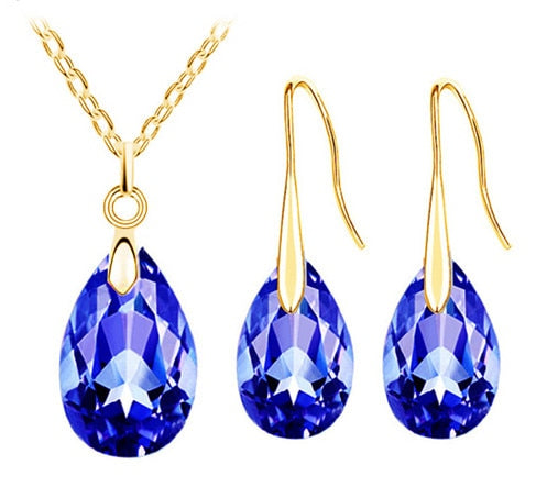 Österreichischer Kristall Tränenhalskette Ohrringe Schmuckset Set