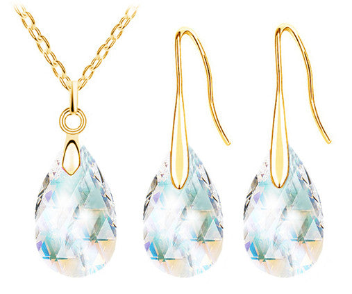 Österreichischer Kristall Tränenhalskette Ohrringe Schmuckset Set