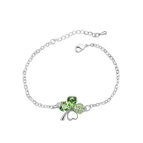 Grünes Österreichisches Kristall Vier Blattklee  Klee  Link  Armband