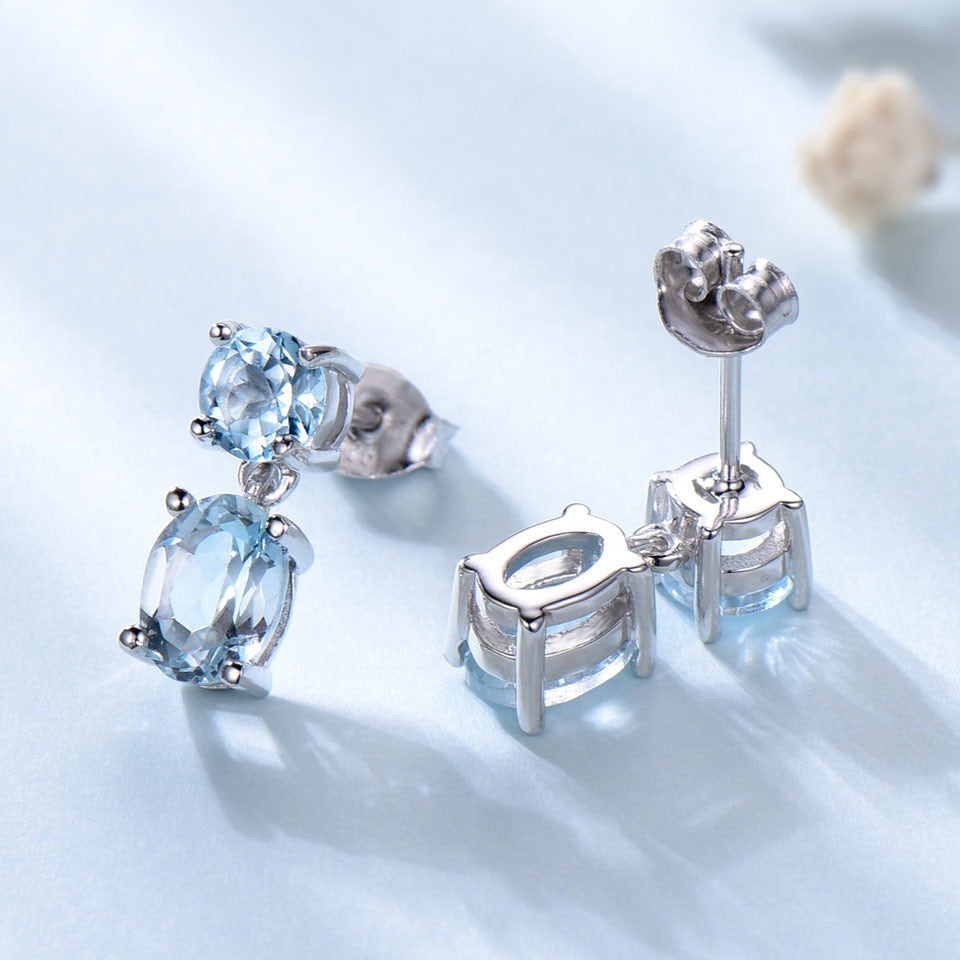 Sky Blue Topaz Oval Faceted 925 Sterling Silber Ohrringe