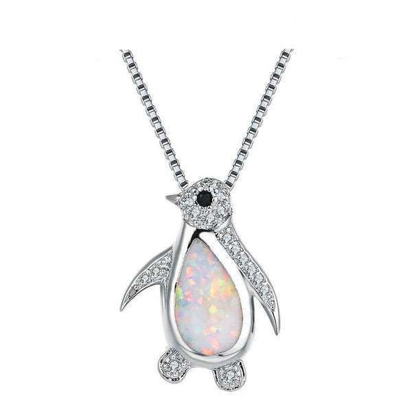 925 Sterling Silber Cubic Zirkon Und Opal  Pinguin  Halskette