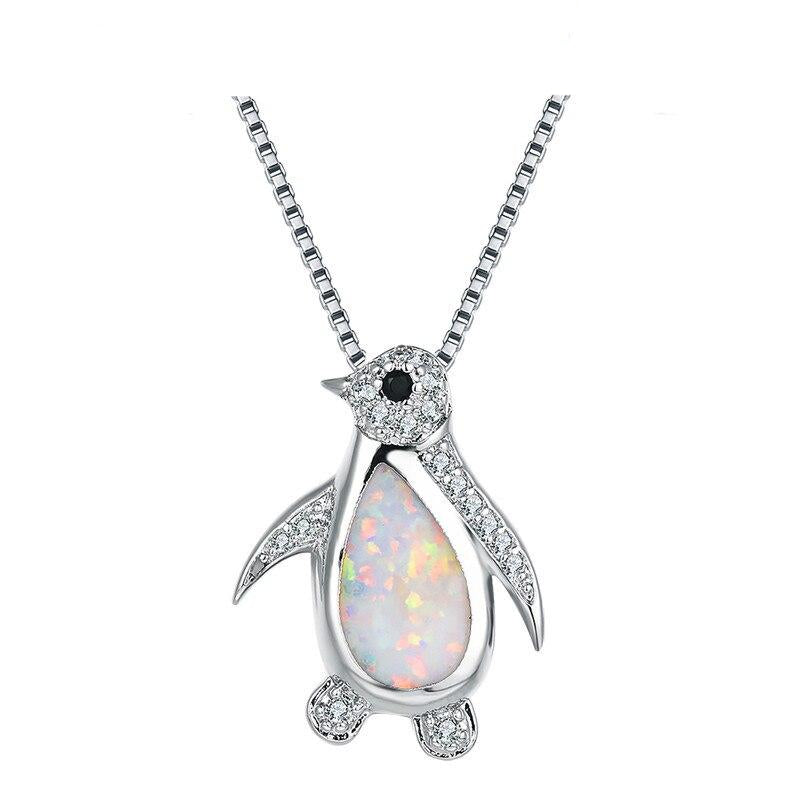 925 Sterling Silber Cubic Zirkon Und Opal  Pinguin  Halskette