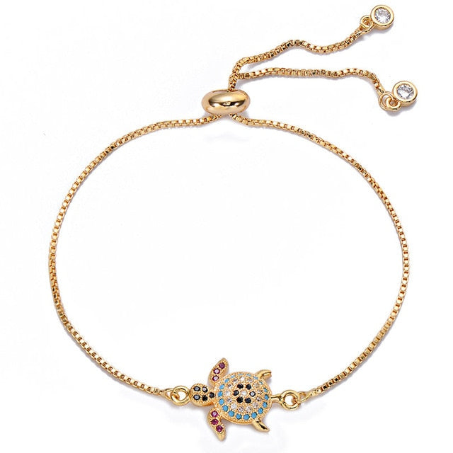 Goldene Meeresschildkrötenarmband Mit Kubischem Zirkon Verstellbarer Charme Armbänder Frauen S Schmuck