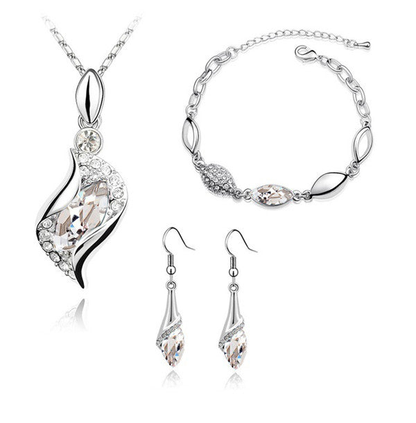 Österreichischer Kristall Angel Hawk Eyes Halskette Armband Ohrringe Schmuck Set