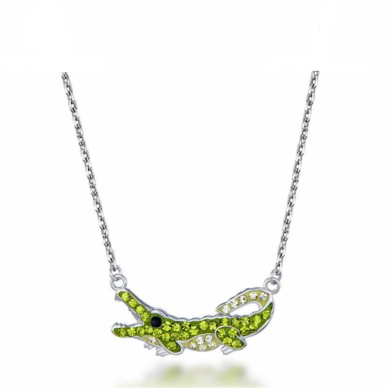 Grüner Kristall Krokodil Anhänger Halskette Frauen Juwely