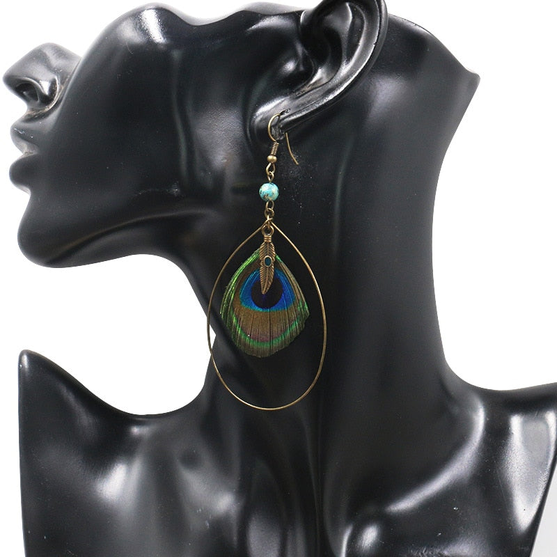 Peacock Nature Feather Stud Ohrringe Für Frauen