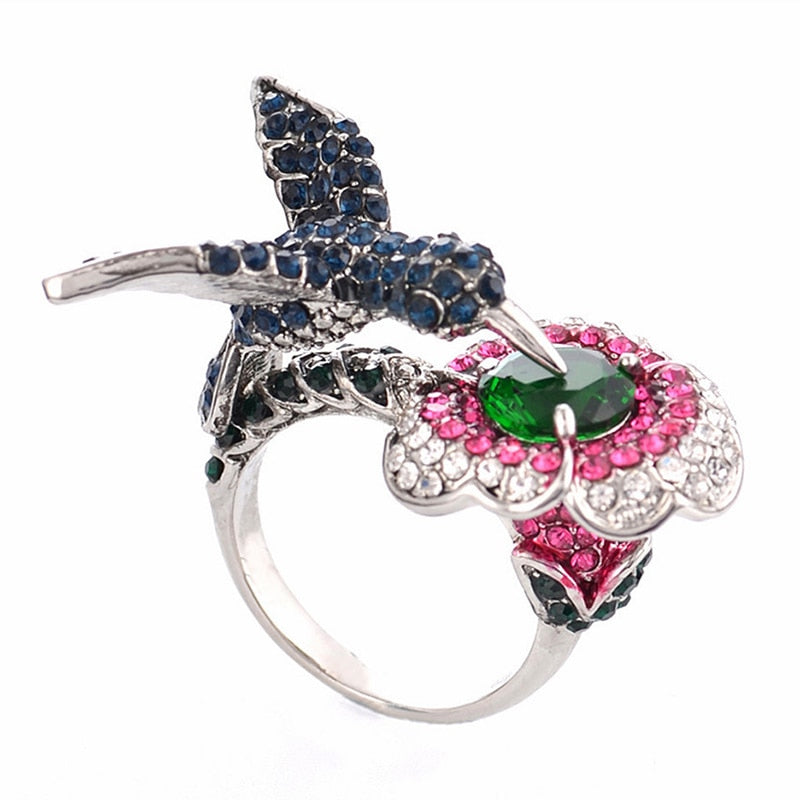Silberverpackte Kristall  Strass  Kolibri  Ring
