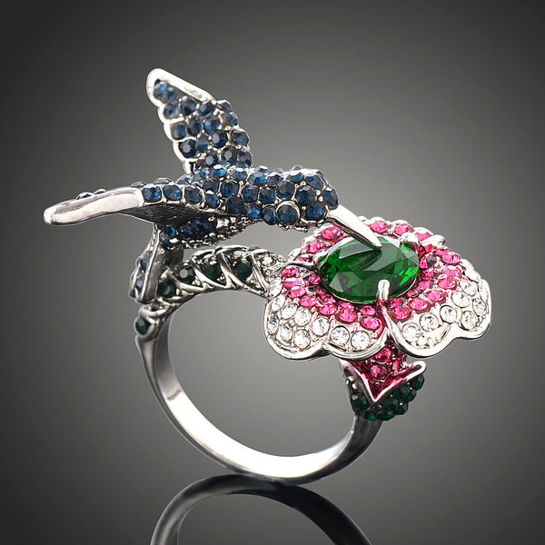 Silberverpackte Kristall  Strass  Kolibri  Ring