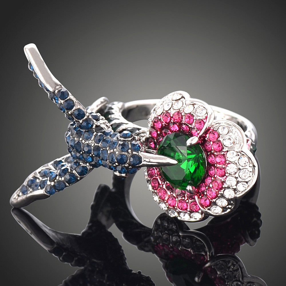Silberverpackte Kristall  Strass  Kolibri  Ring