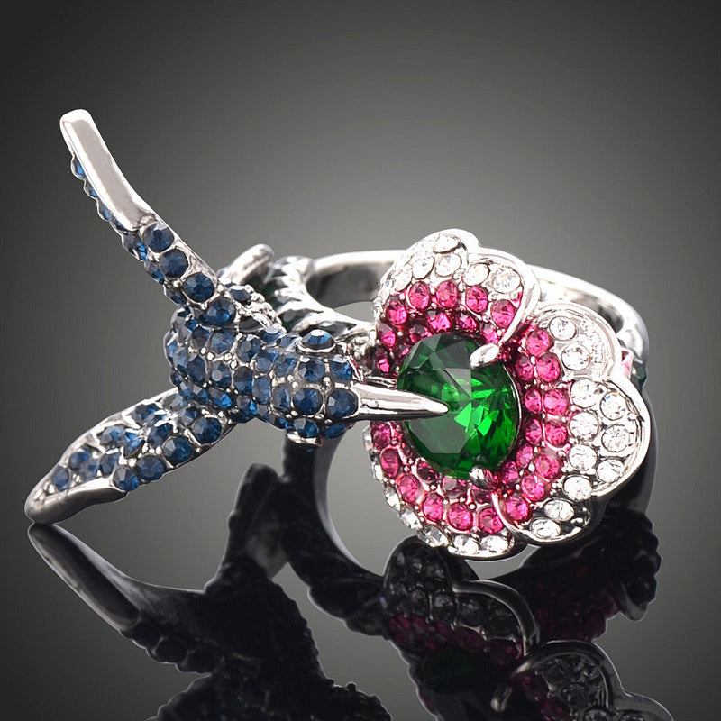 Silberverpackte Kristall  Strass  Kolibri  Ring