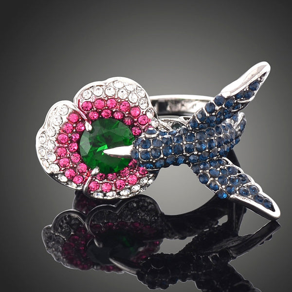 Silberverpackte Kristall  Strass  Kolibri  Ring