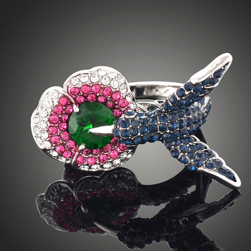 Silberverpackte Kristall  Strass  Kolibri  Ring