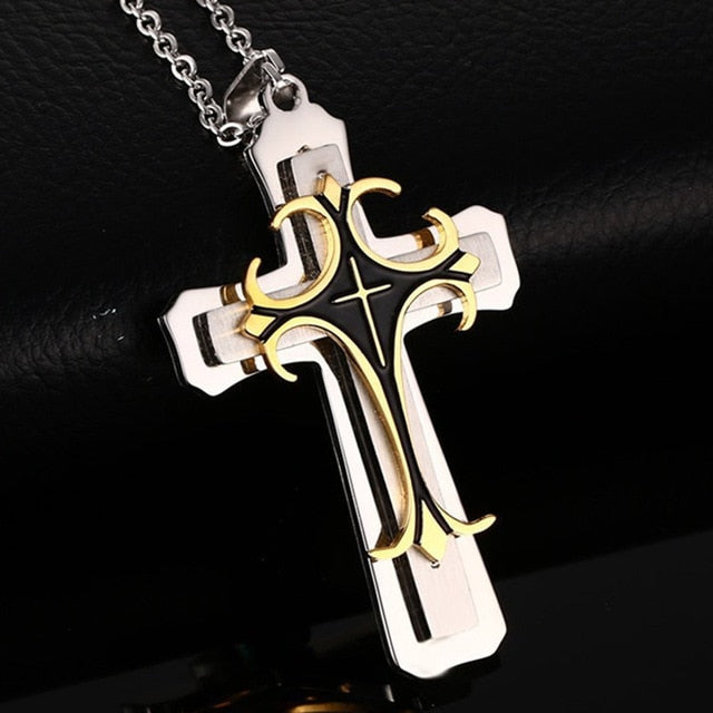 Gold  Und Silber Multi  Layer  Kreuzkette Halskette