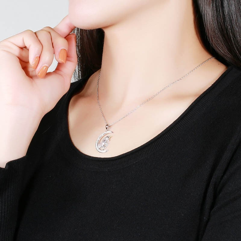 925 Sterling Silber Einhorn Auf Dem Halbmond  Mond Anhänger Halskette