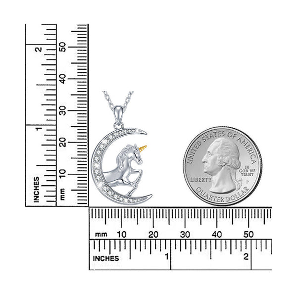 925 Sterling Silber Einhorn Auf Dem Halbmond  Mond Anhänger Halskette