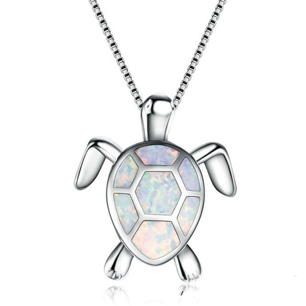 Schildkröteform Weißer Opal Silber Anhänger Halskette Frauen J Schmuck