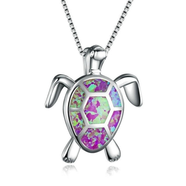 Schildkröteform Weißer Opal Silber Anhänger Halskette Frauen J Schmuck
