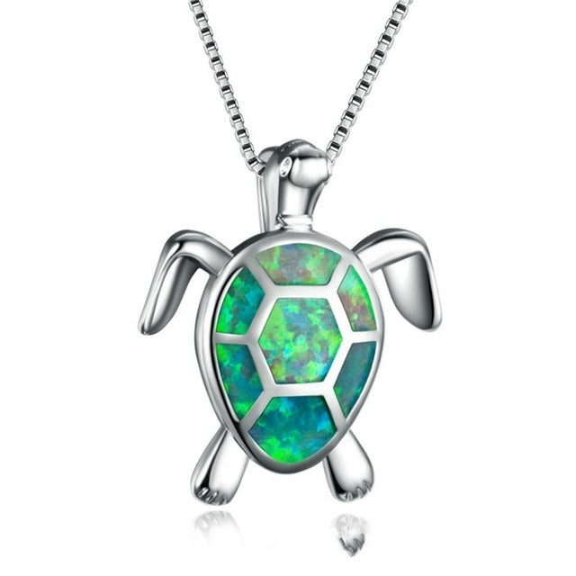 Schildkröteform Weißer Opal Silber Anhänger Halskette Frauen J Schmuck