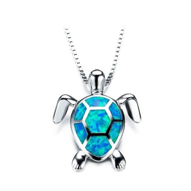 Schildkröteform Weißer Opal Silber Anhänger Halskette Frauen J Schmuck