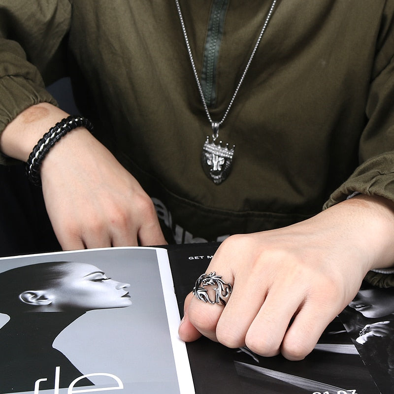 Vintage Dragon Warrior Biker Ringe Für Männer