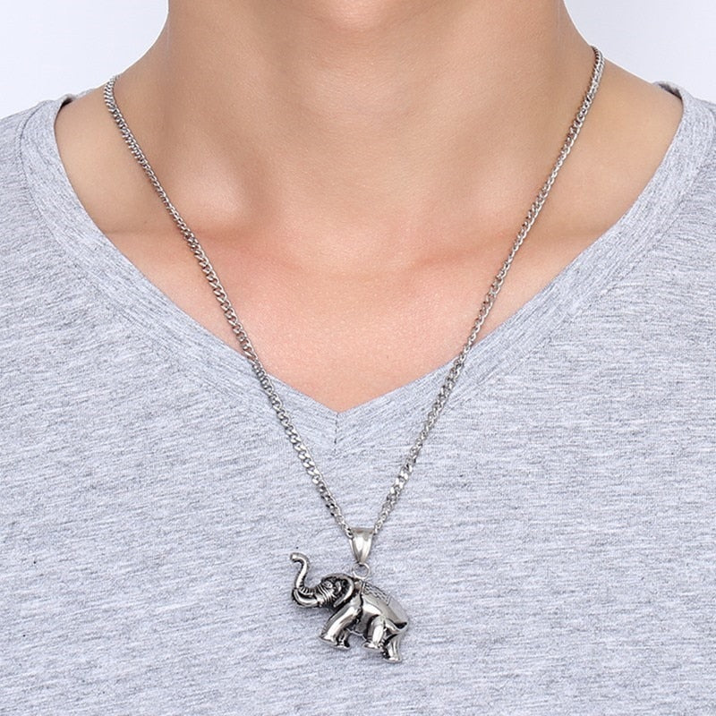 Elefant  Anhänger Silberkette Aus Edelstahl