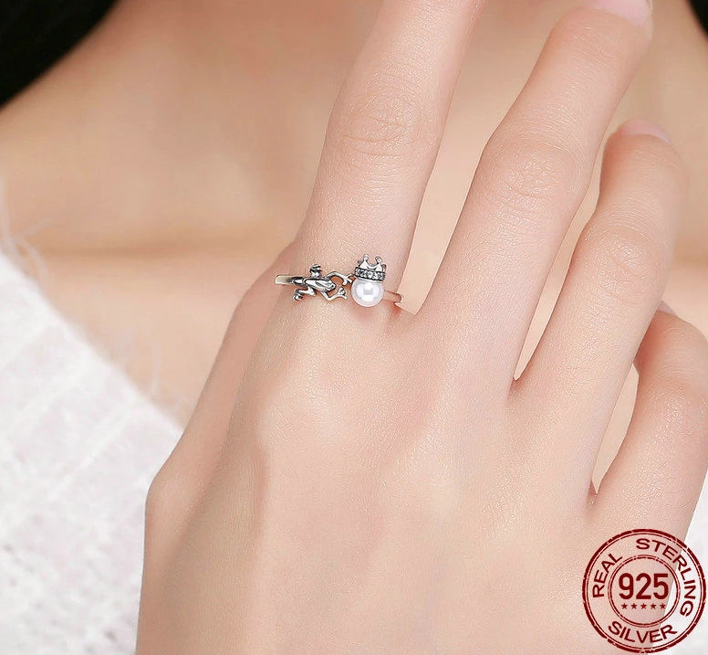 925 Sterling Silber Der Froschprinz Mit Perlenring