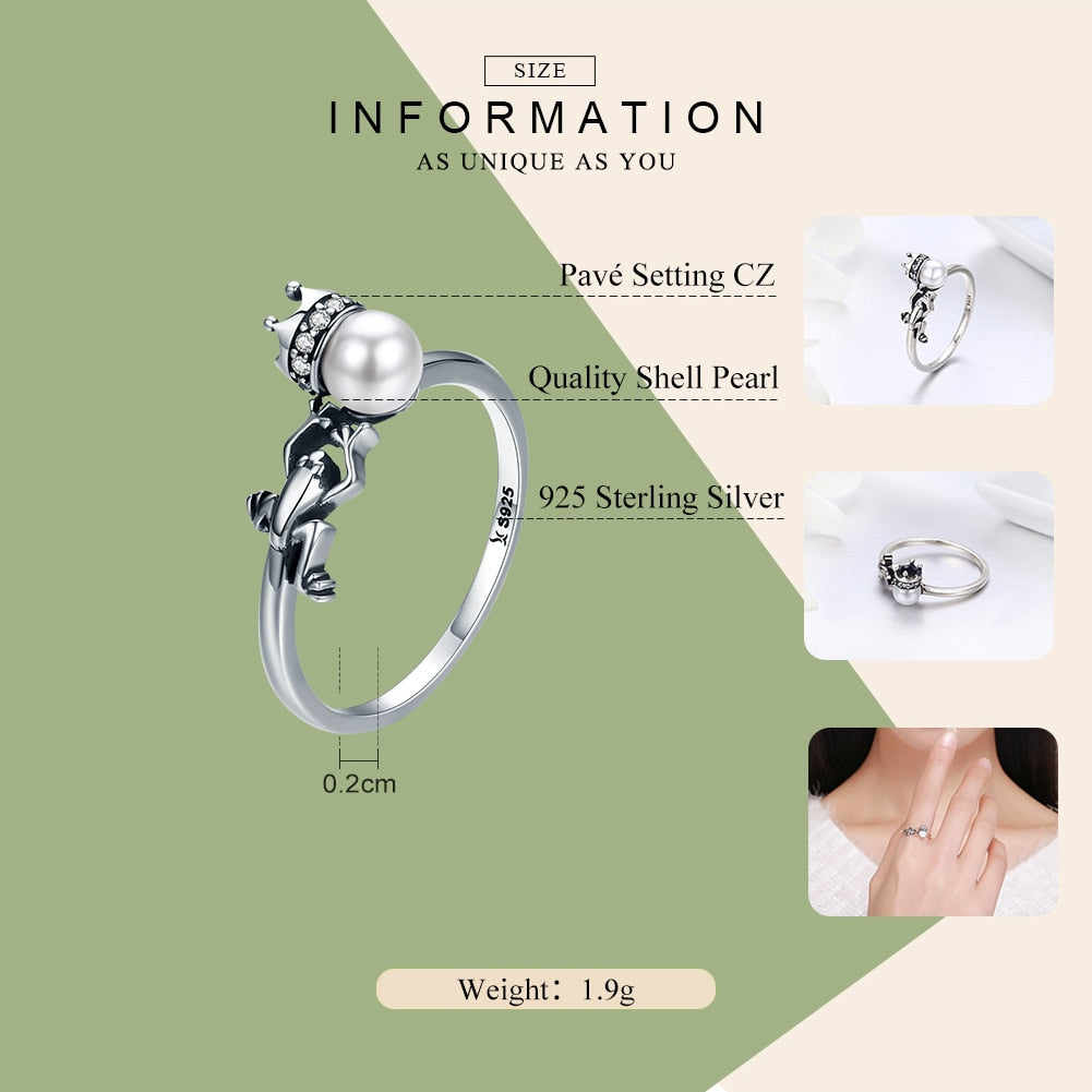 925 Sterling Silber Der Froschprinz Mit Perlenring