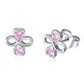 925 Sterling Silber Infinite Heart Clover Mit Rosa Kubikzirkonia  Bolzenohrringen