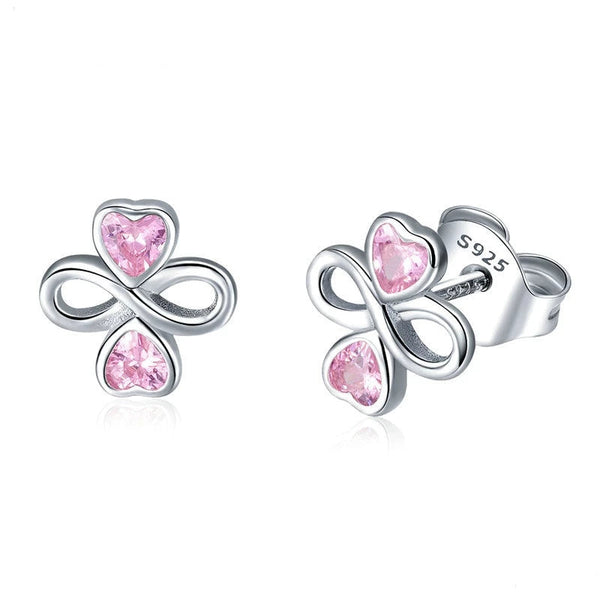 925 Sterling Silber Infinite Heart Clover Mit Rosa Kubikzirkonia  Bolzenohrringen