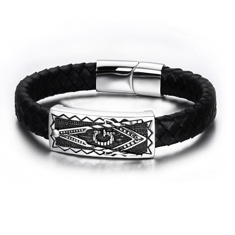 Freimaurer Edelstahl Im Echten Schwarzen Lederarmband
