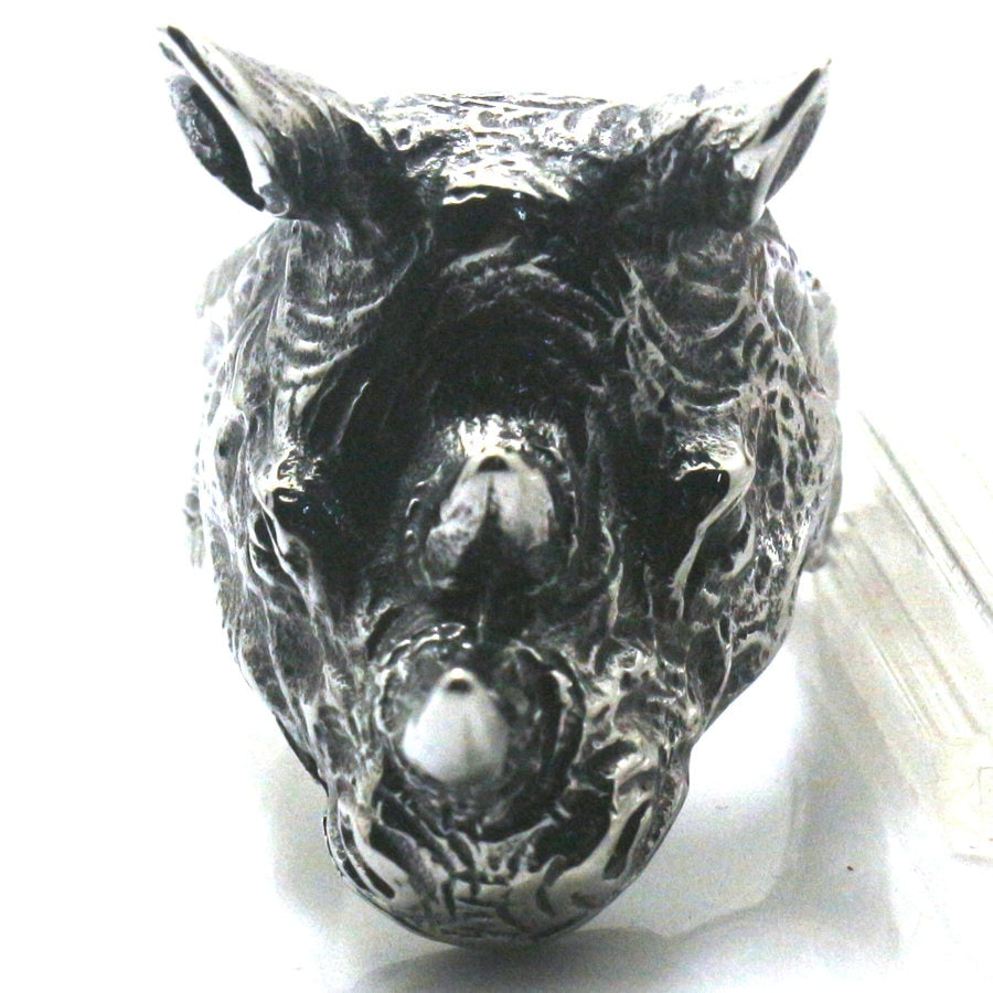 Handgefertigter Edelstahl Wilder Rhinoceros Ring Für Männer
