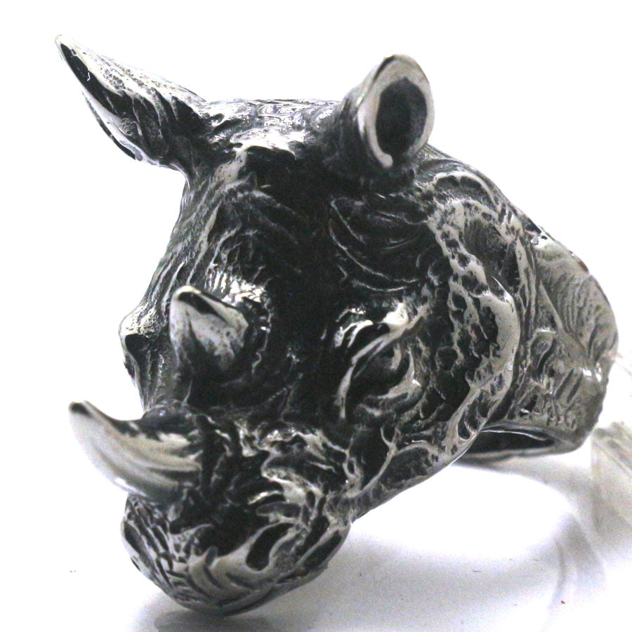 Handgefertigter Edelstahl Wilder Rhinoceros Ring Für Männer