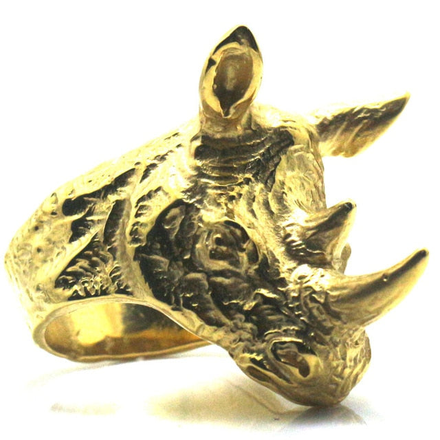Handgefertigter Edelstahl Wilder Rhinoceros Ring Für Männer