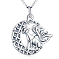 925 Sterling Silber Neun Tailed Phoenix Fox Crescent Mond Anhänger Halskette