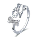 925 Sterling Silver Hunde  Und Knochenring Frauen Schmuck