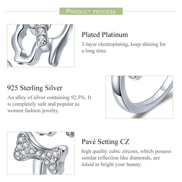 925 Sterling Silver Hunde  Und Knochenring Frauen Schmuck