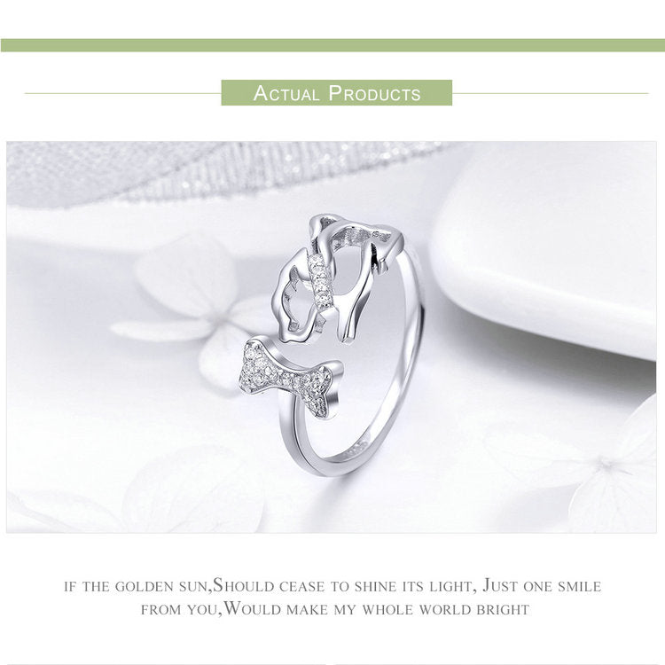 925 Sterling Silver Hunde  Und Knochenring Frauen Schmuck